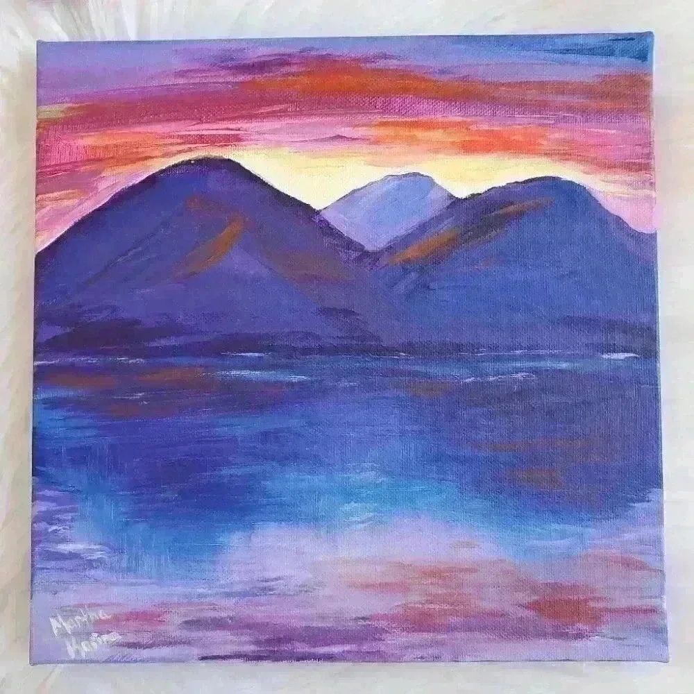 Home wall art acrylic sunset lake painting